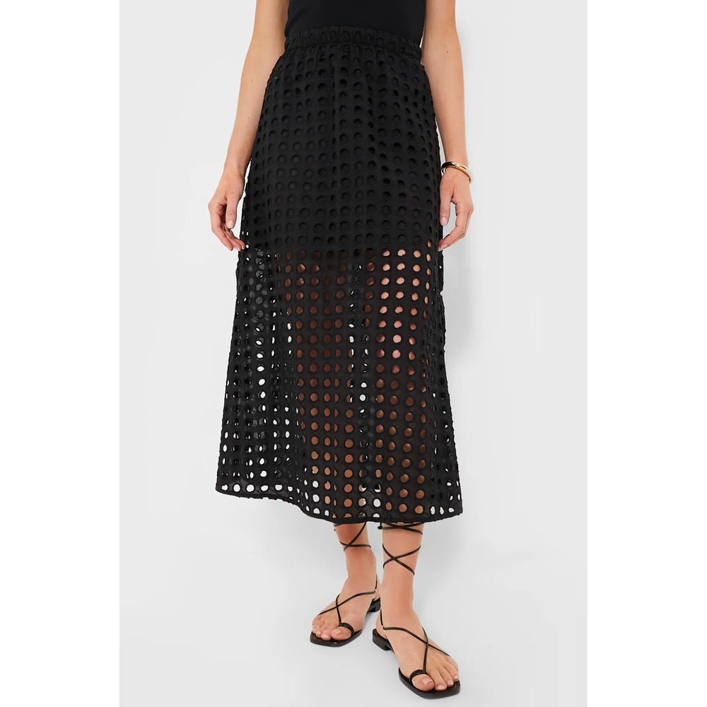 Tuckernuck Black Cotton Eyelet Eve Skirt Lined Elastic Waist Womens Size XXL